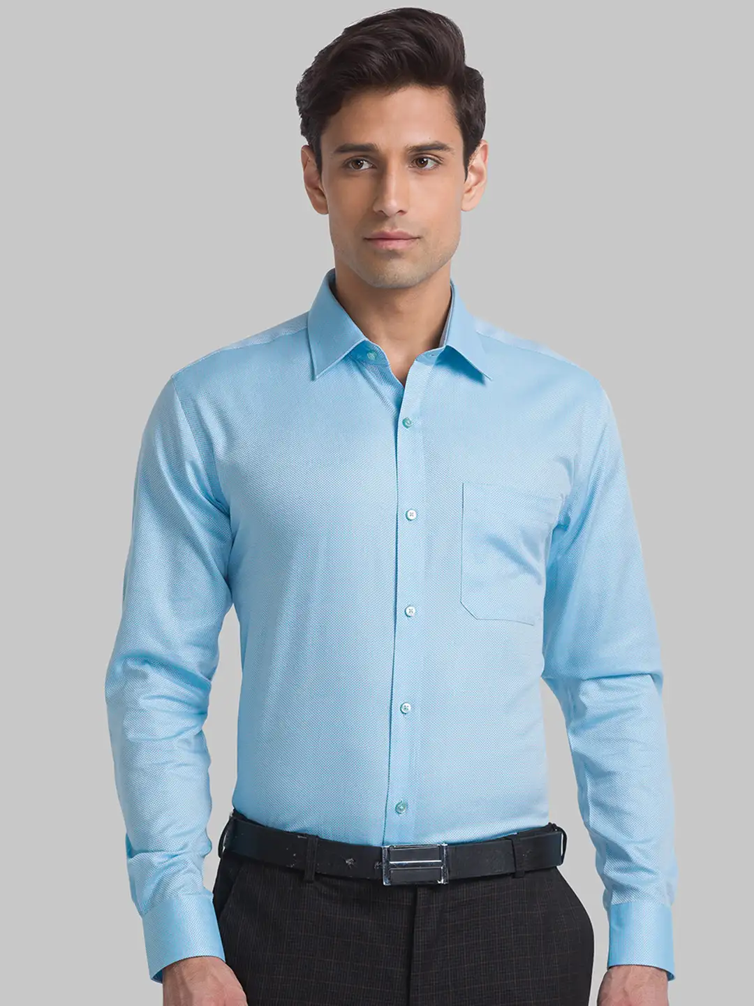 Men Petrol Contemporary Fit Structure Cotton Full Sleeve Shirts