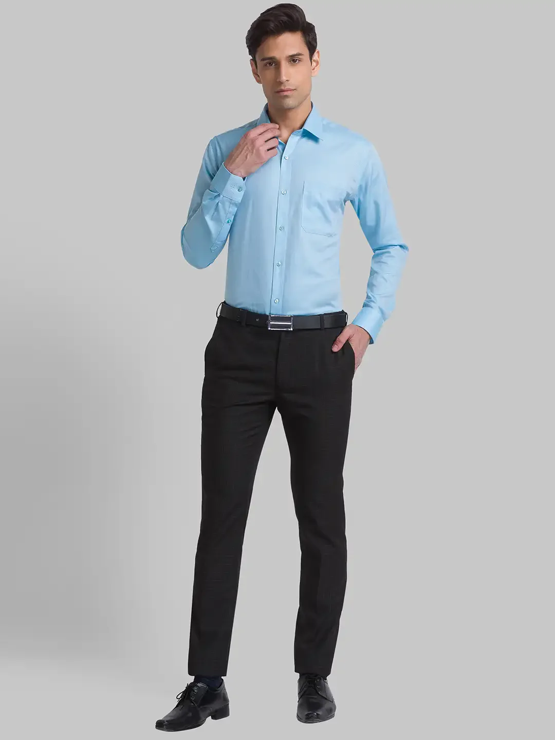 Men Petrol Contemporary Fit Structure Cotton Full Sleeve Shirts - Image 4