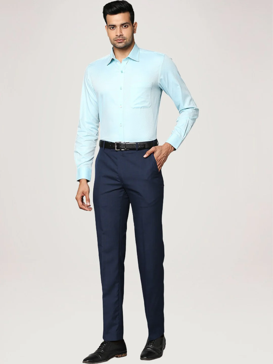 Men Petrol Contemporary Fit Structure Cotton Full Sleeve Shirts - Image 2