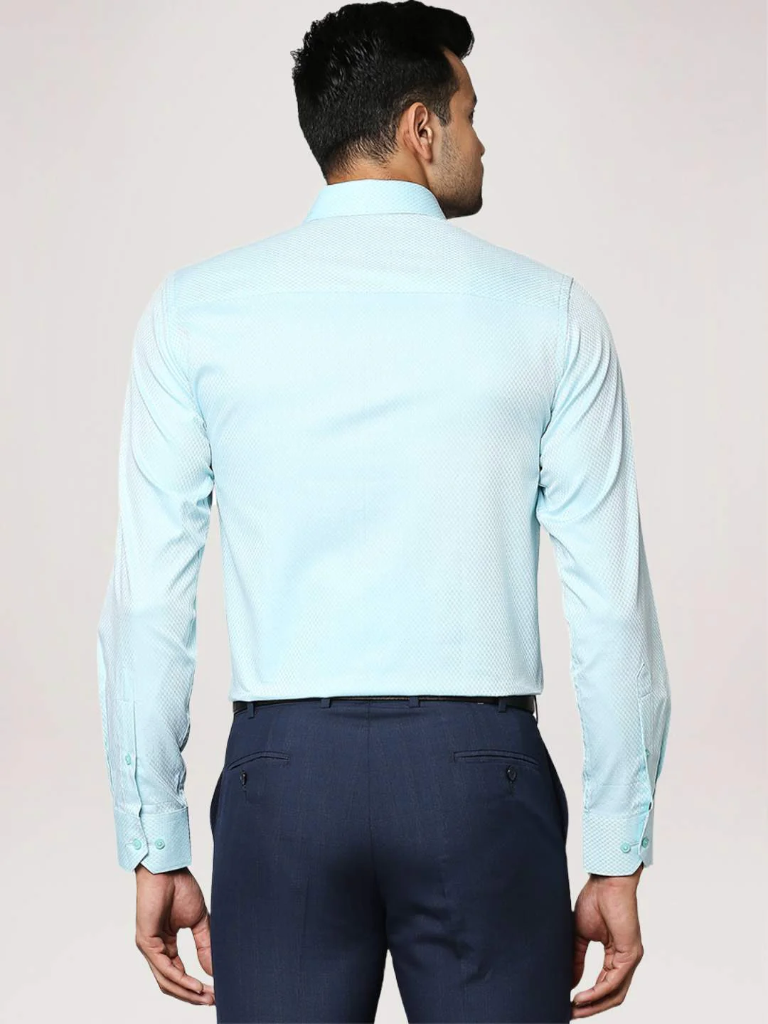 Men Petrol Contemporary Fit Structure Cotton Full Sleeve Shirts - Image 3