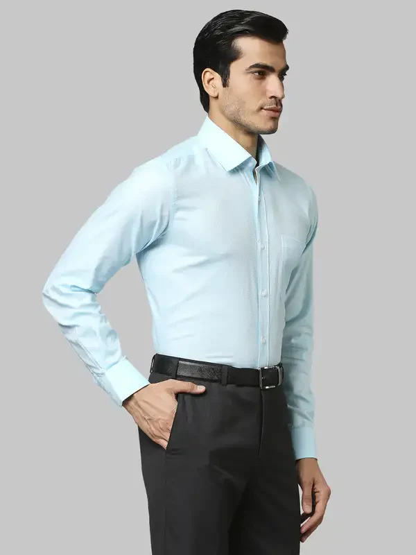 Men Petrol Contemporary Fit Structure Cotton Full Sleeve Shirts - Image 2