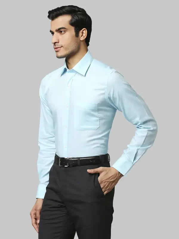 Men Petrol Contemporary Fit Structure Cotton Full Sleeve Shirts - Image 3