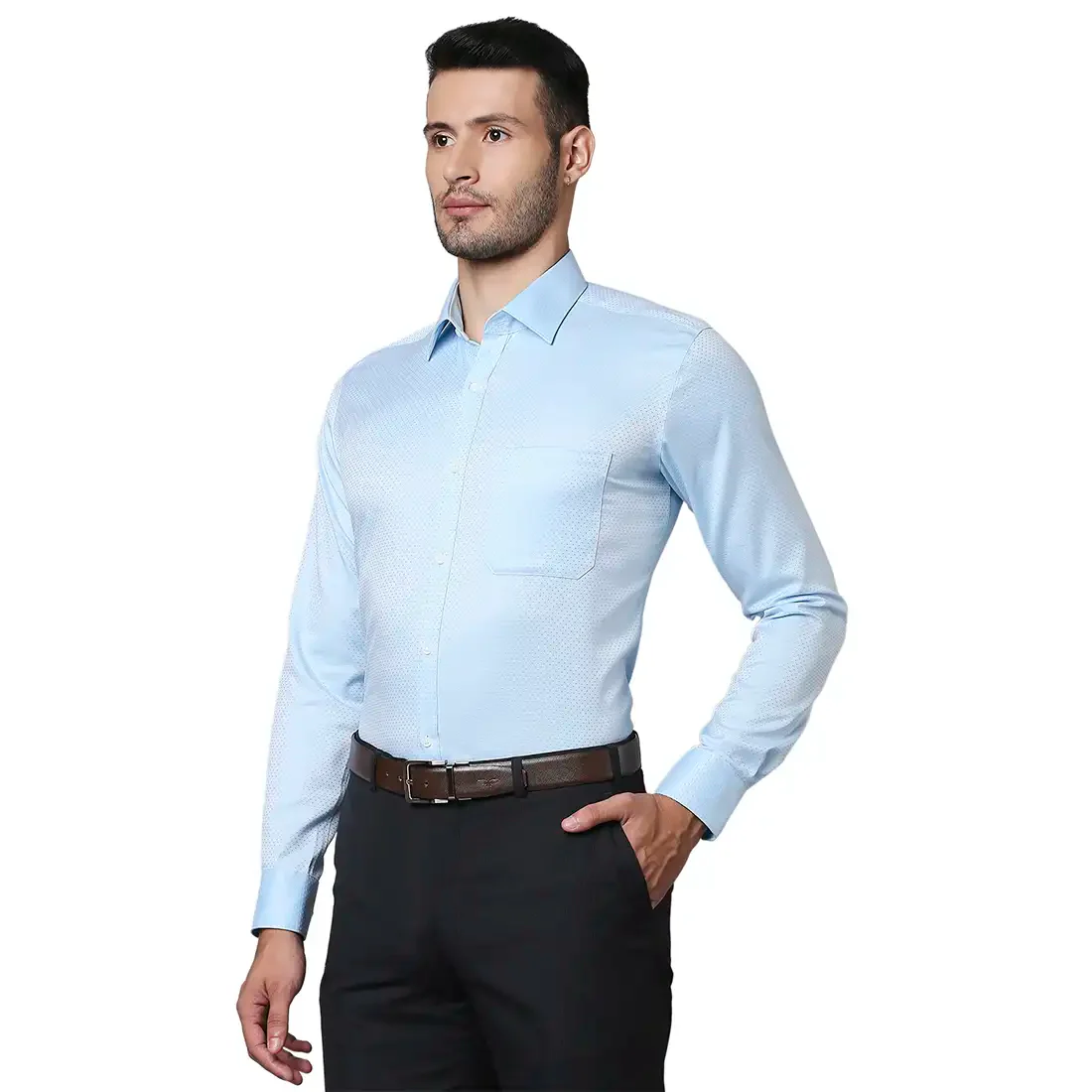 Men Petrol Contemporary Fit Structure Cotton Full Sleeve Shirts - Image 3