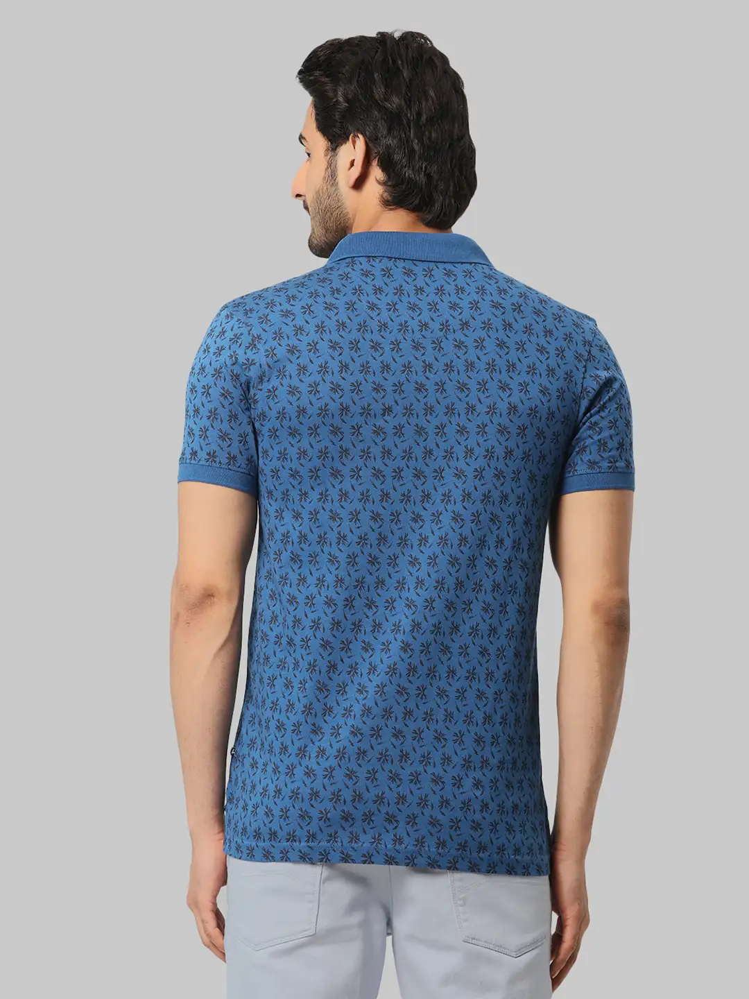 Men Petrol Regular Fit Print Cotton Round Neck Collar Polo T-Shirt - Image 4