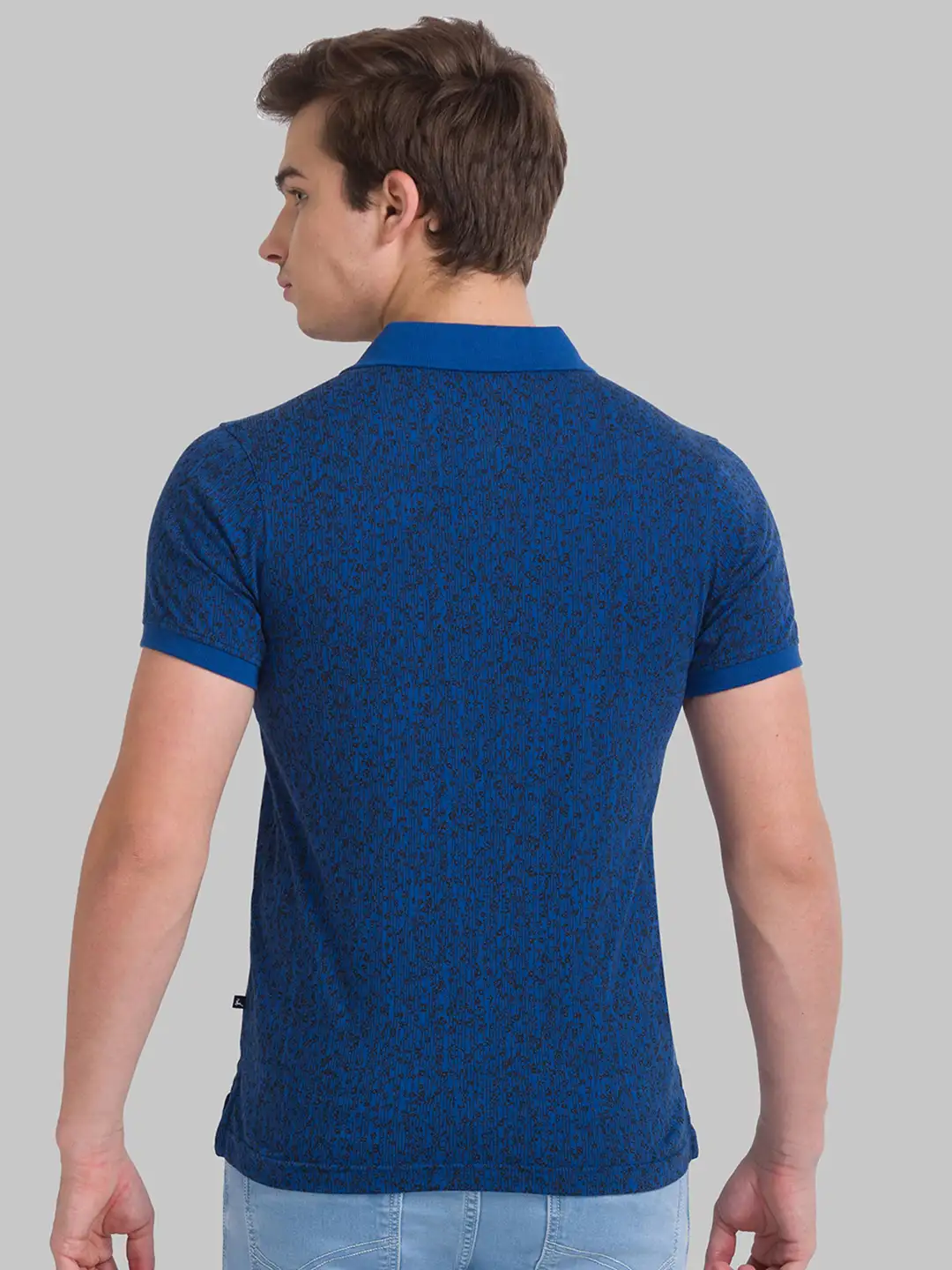Men Petrol Regular Fit Print Cotton Round Neck Collar Polo T-Shirt - Image 4