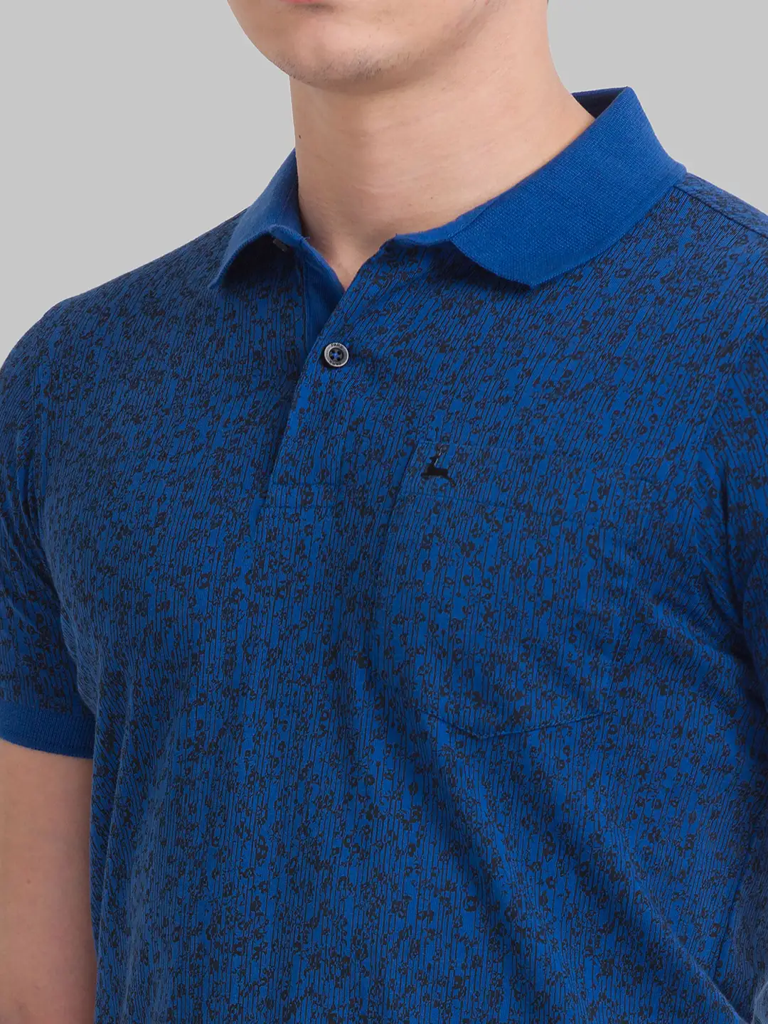 Men Petrol Regular Fit Print Cotton Round Neck Collar Polo T-Shirt - Image 6