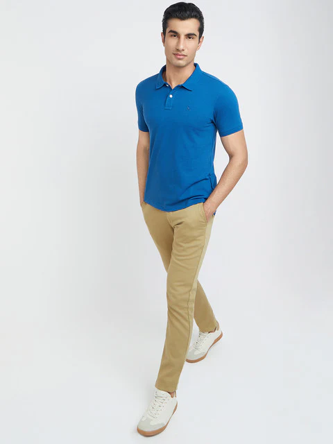 Parx Men Blue Regular Fit Solid Cotton Blend Polo T-Shirt - Image 6