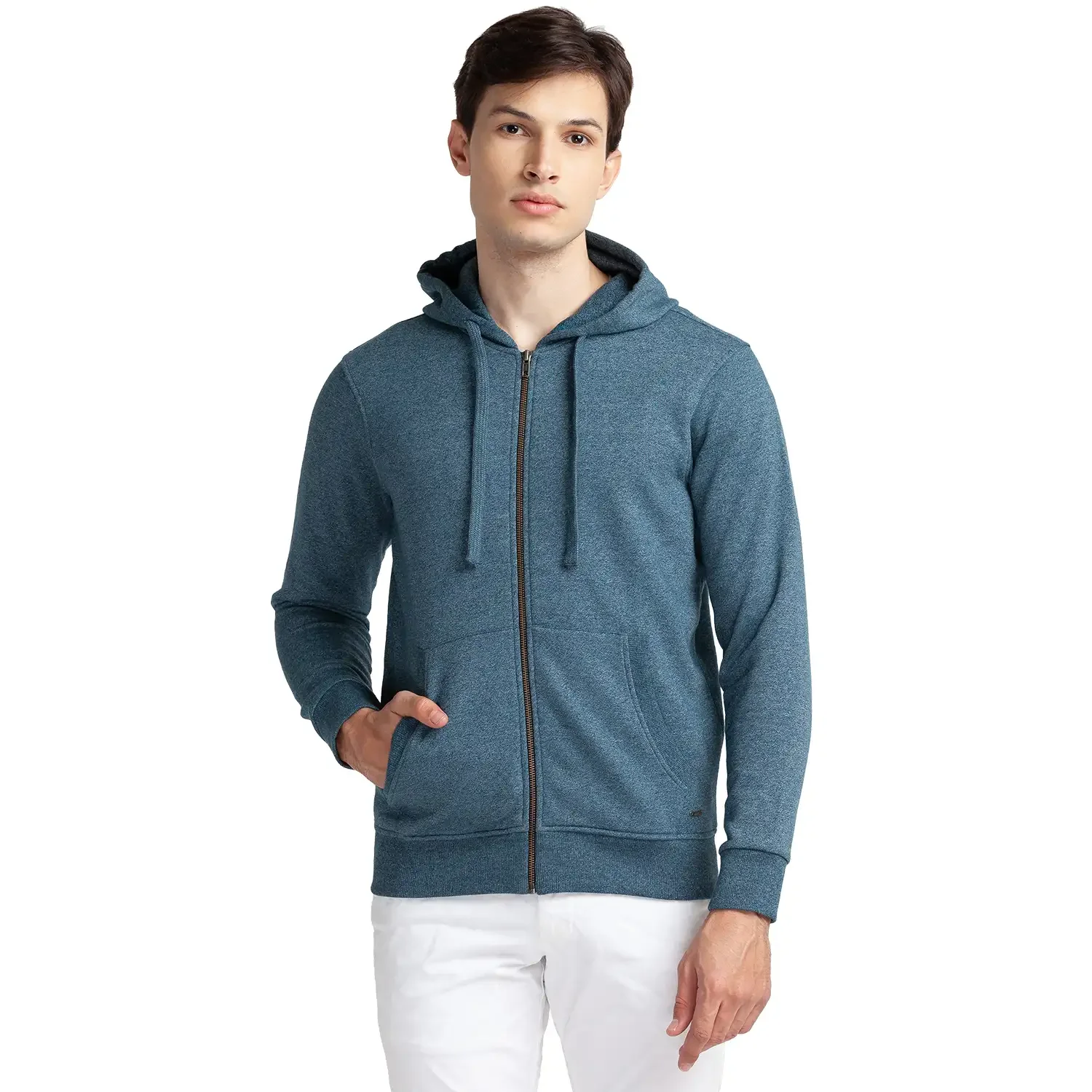 Men Petrol Regular Fit Solid Cotton Polyester Blend Sweatshirts