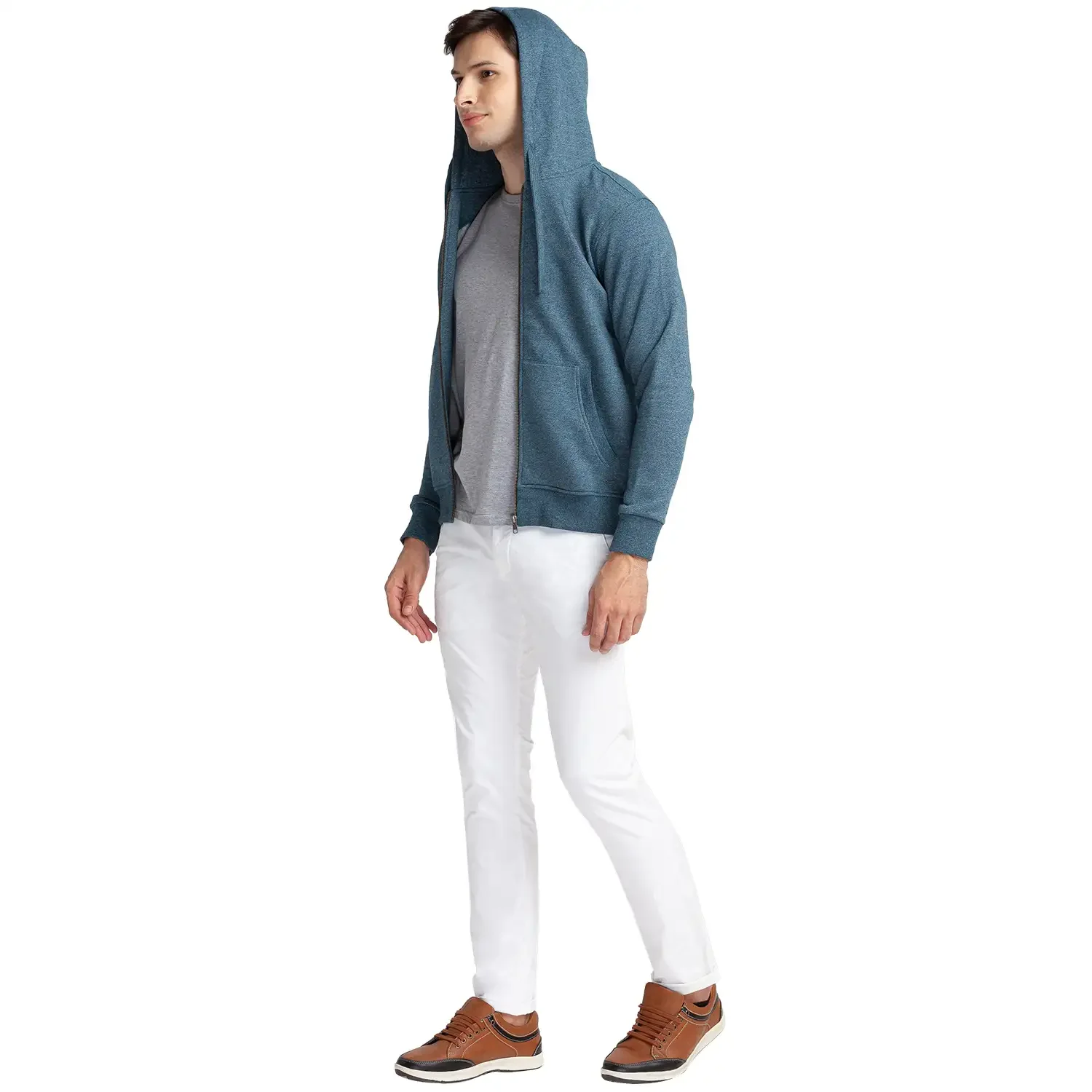 Men Petrol Regular Fit Solid Cotton Polyester Blend Sweatshirts - Image 5