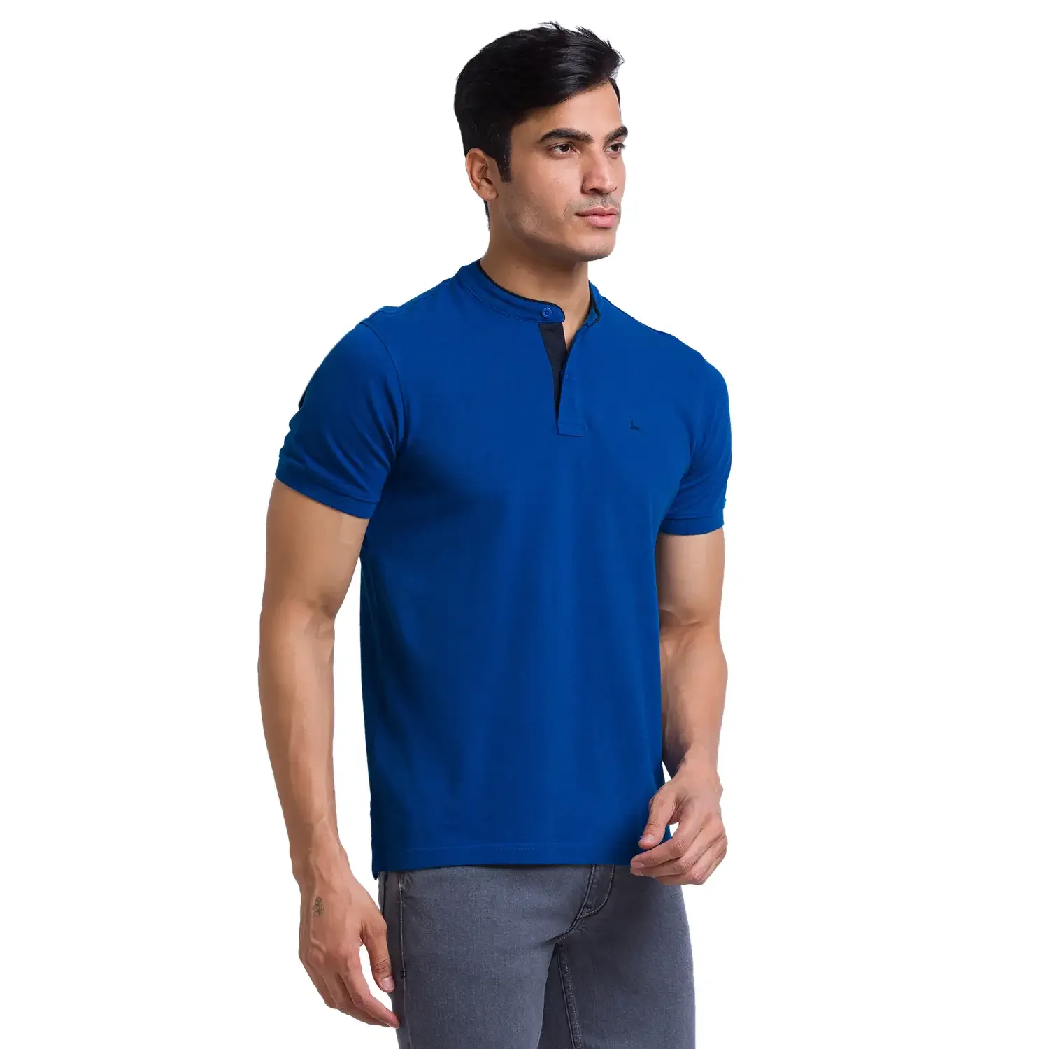 Men Petrol Regular Fit Solid Cotton Polyester Blend T-Shirt - Image 2
