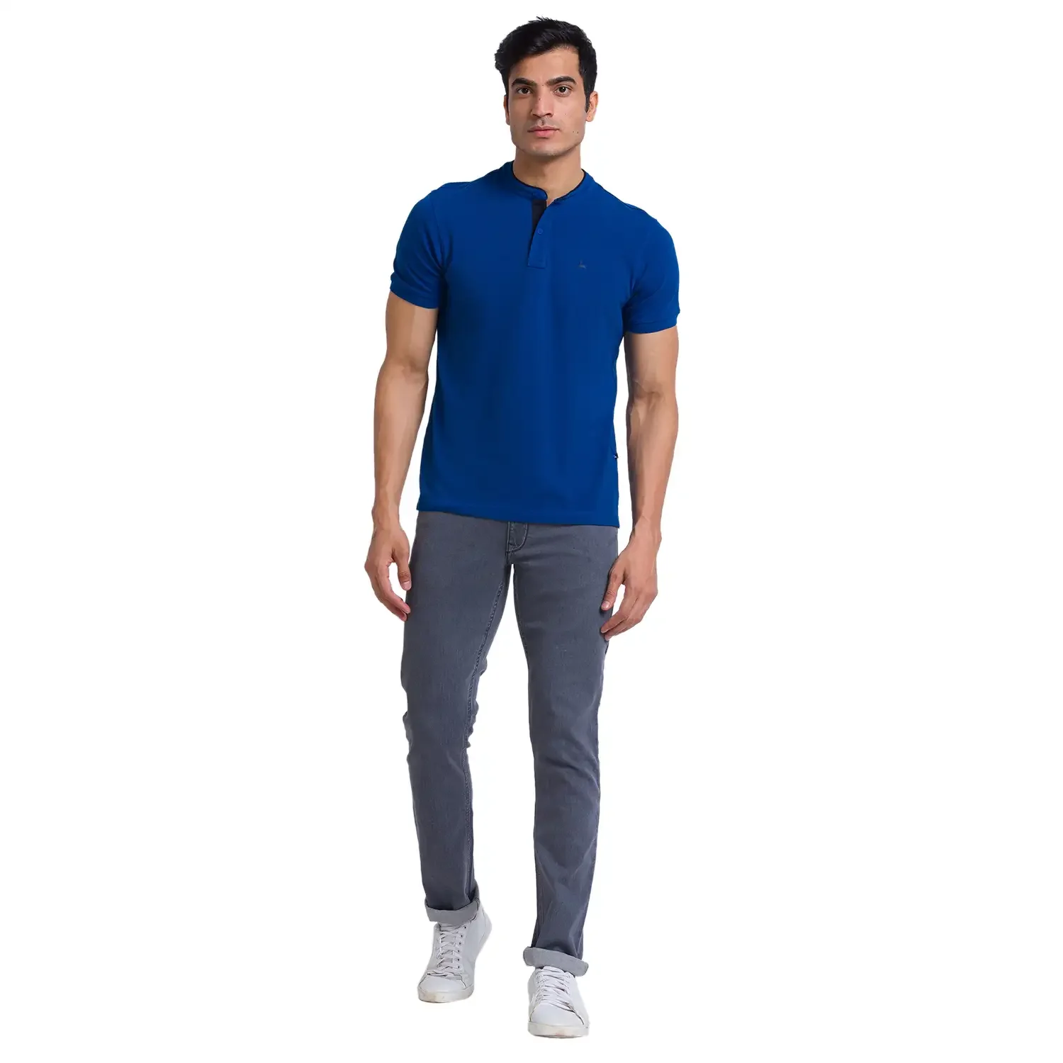 Men Petrol Regular Fit Solid Cotton Polyester Blend T-Shirt - Image 5
