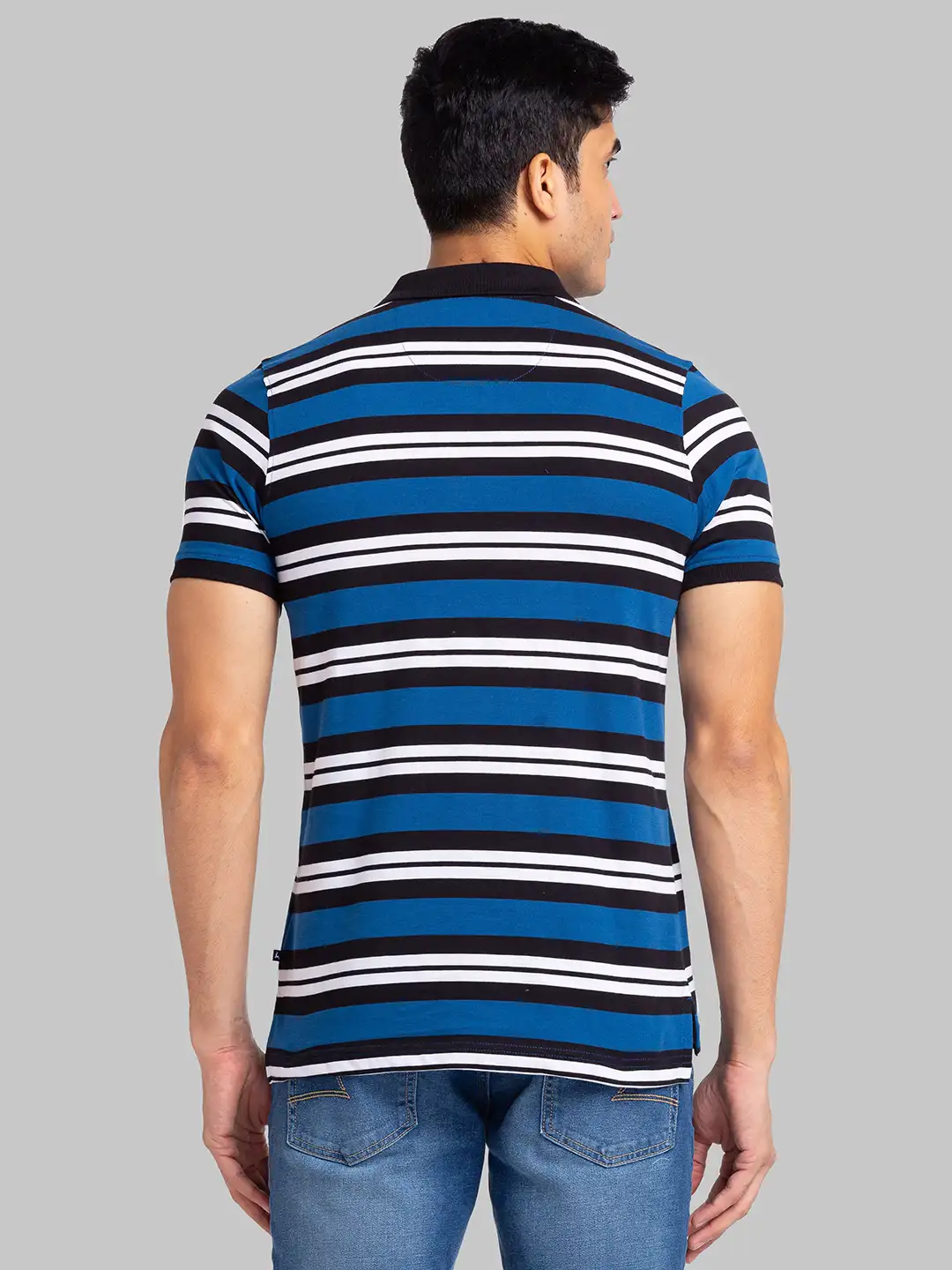Men Petrol Regular Fit Yarn Dyed Cotton Round Neck Collar Polo T-Shirt - Image 3