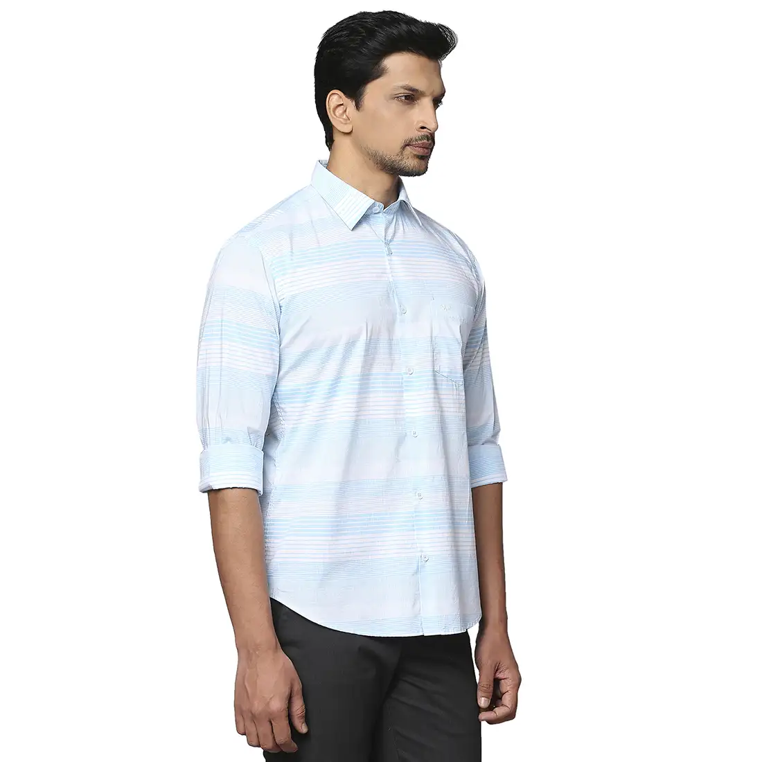 Men Petrol Slim Fit Barre Cotton Shirts - Image 2