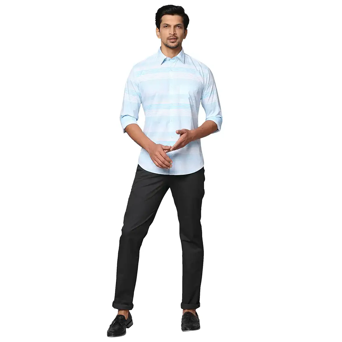 Men Petrol Slim Fit Barre Cotton Shirts - Image 5