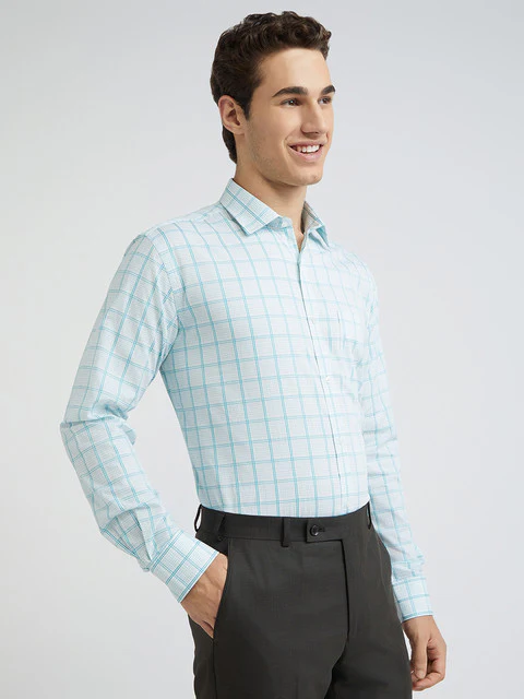 Park Avenue Men Blue Checks Slim Fit Cotton Formal Shirt