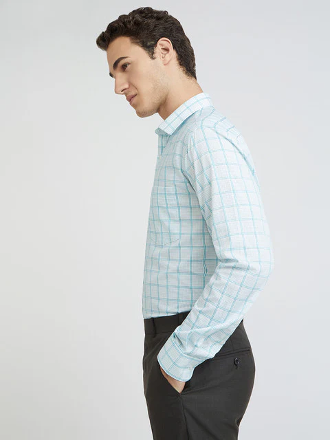Park Avenue Men Blue Checks Slim Fit Cotton Formal Shirt - Image 3