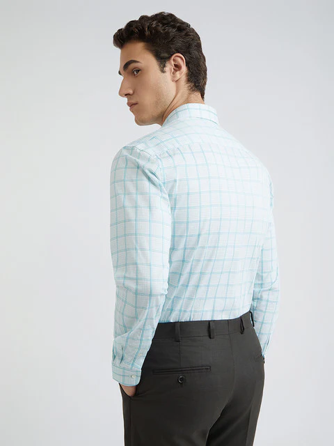 Park Avenue Men Blue Checks Slim Fit Cotton Formal Shirt - Image 4