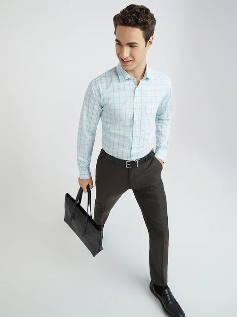 Park Avenue Men Blue Checks Slim Fit Cotton Formal Shirt - Image 5