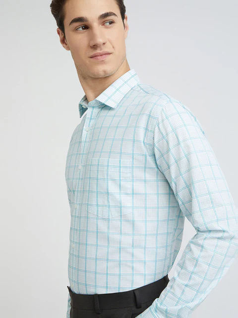 Park Avenue Men Blue Checks Slim Fit Cotton Formal Shirt - Image 6