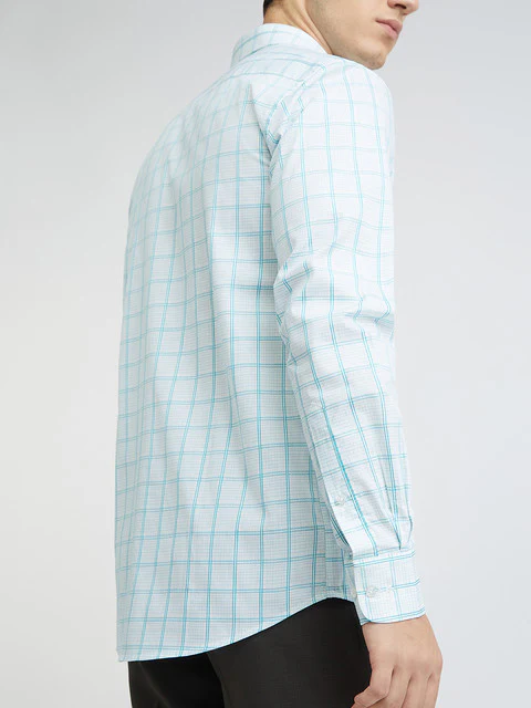 Park Avenue Men Blue Checks Slim Fit Cotton Formal Shirt - Image 7