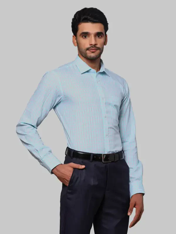 Park Avenue Men Blue Checks Slim Fit Cotton Formal Shirt - Image 2