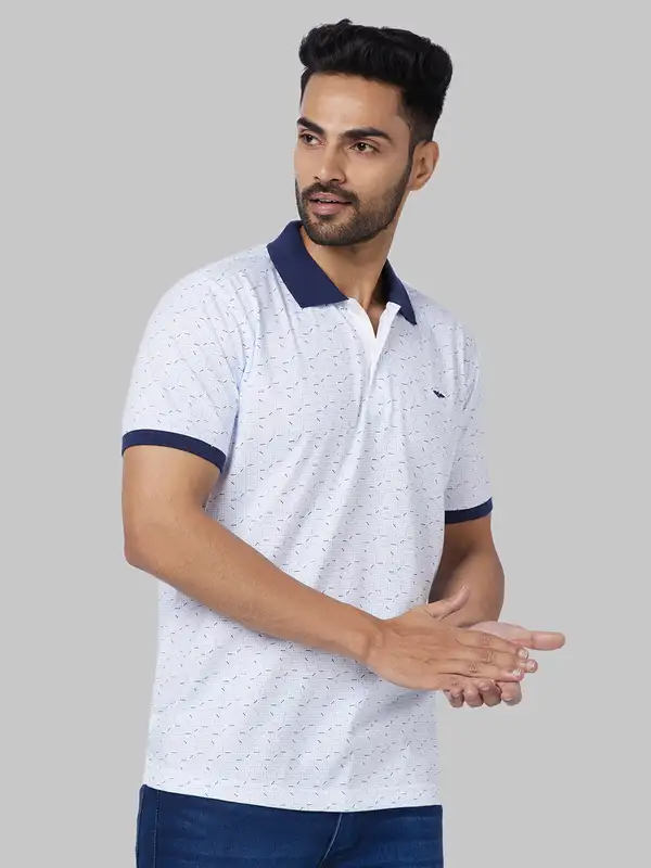 Park Avenue Men Blue Slim Fit Printed Cotton Blend Polo T-Shirt - Image 2