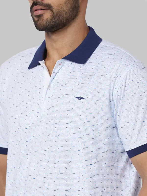 Park Avenue Men Blue Slim Fit Printed Cotton Blend Polo T-Shirt - Image 6