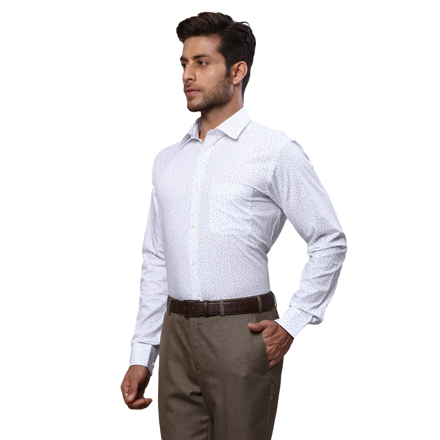 Men Petrol Slim Fit Print Cotton Shirts - Image 3