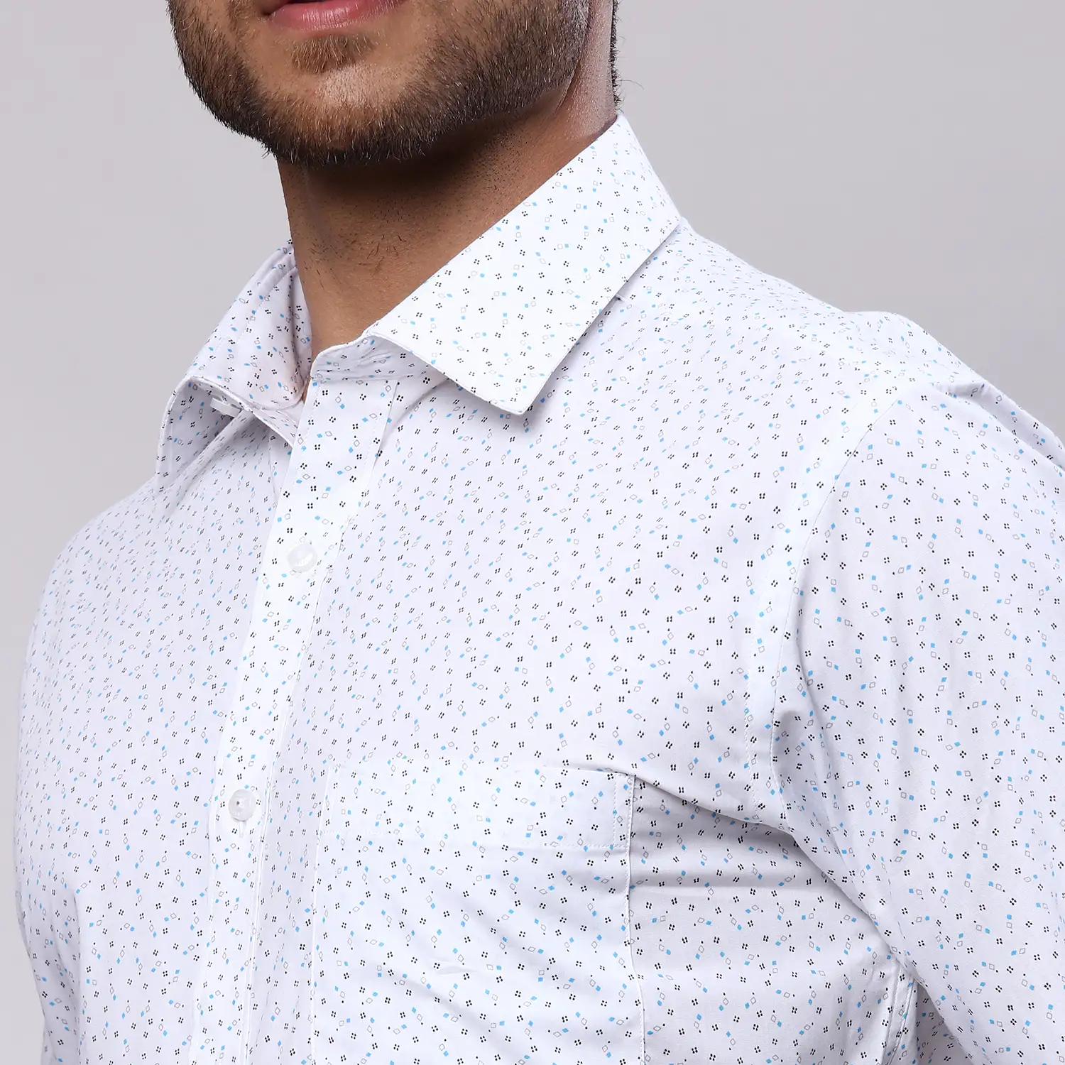 Men Petrol Slim Fit Print Cotton Shirts - Image 6