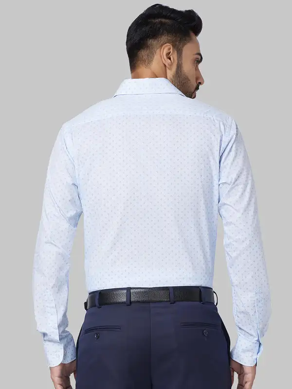 Men Petrol Slim Fit Print Cotton Shirts - Image 4