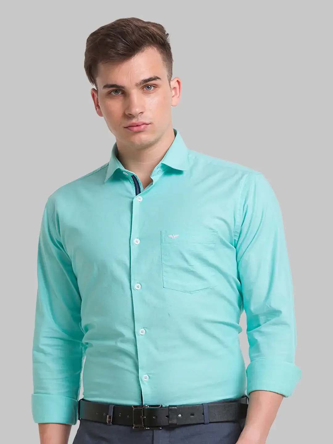 Men Petrol Slim Fit Stripe Cotton Blend Shirts