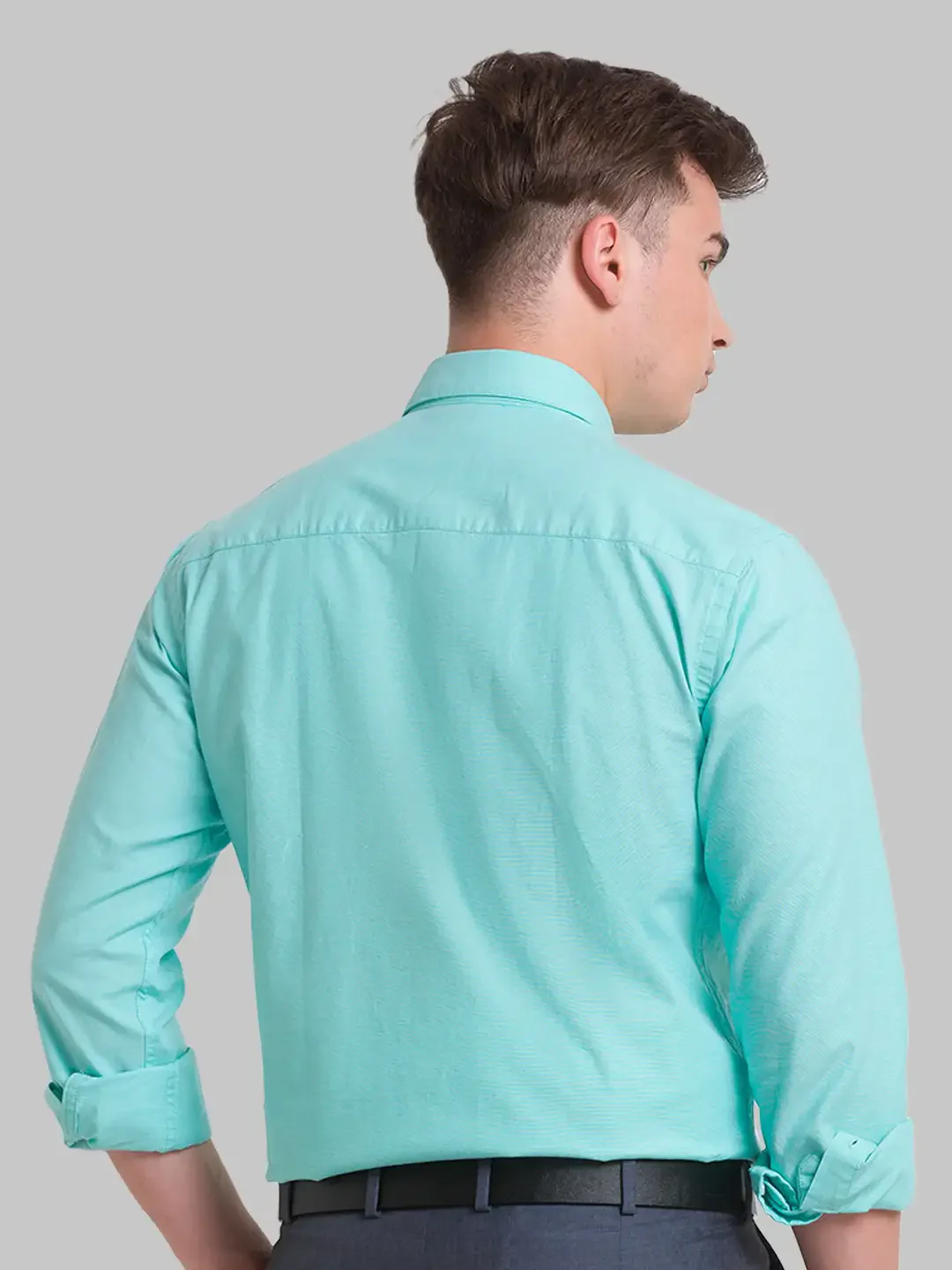 Men Petrol Slim Fit Stripe Cotton Blend Shirts - Image 4