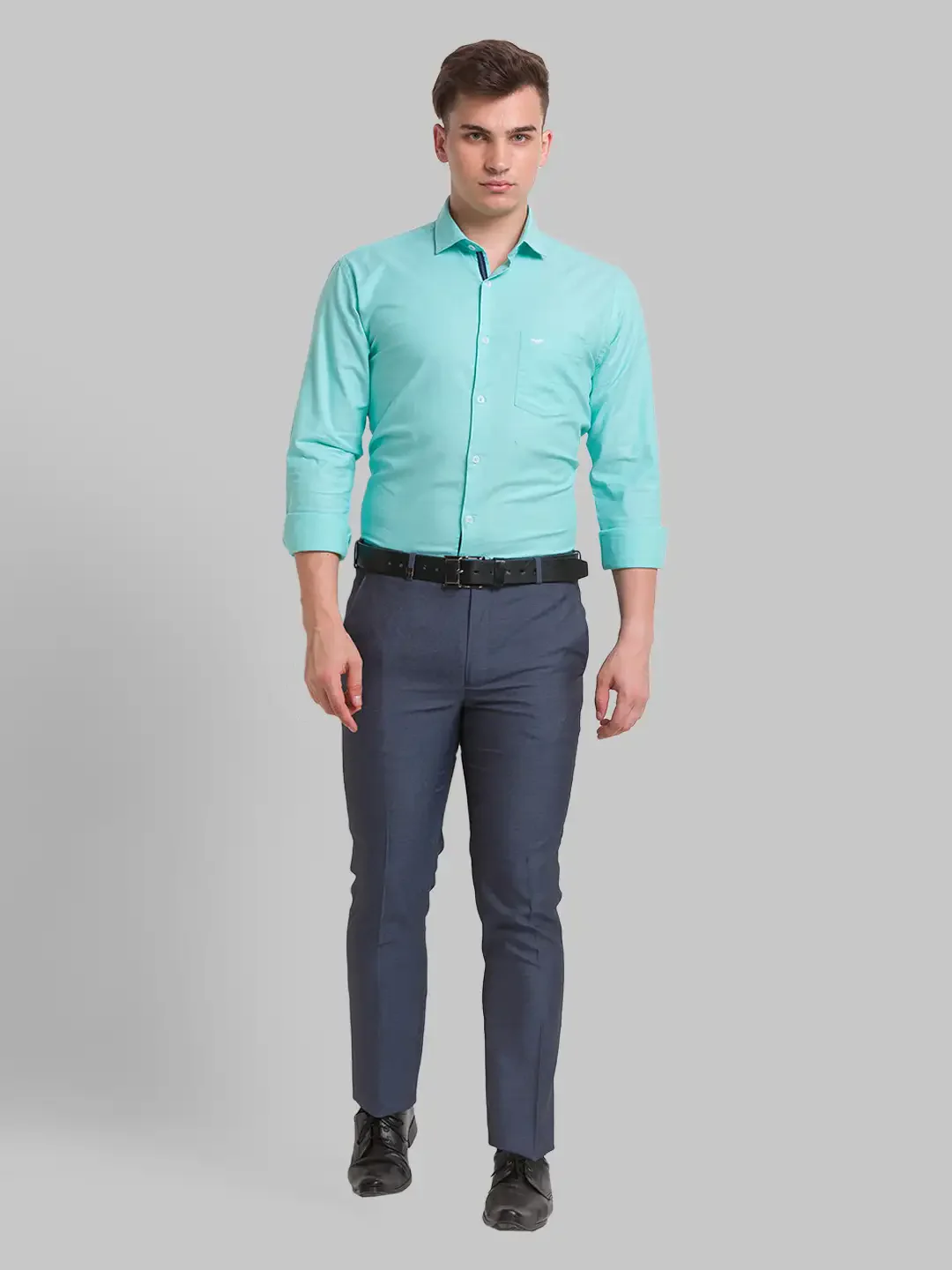 Men Petrol Slim Fit Stripe Cotton Blend Shirts - Image 5