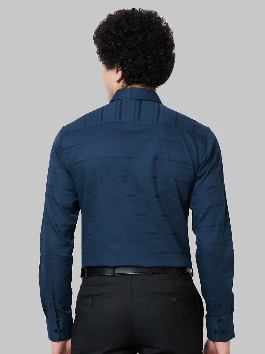 Men Petrol Slim Fit Stripe Cotton Shirts - Image 4