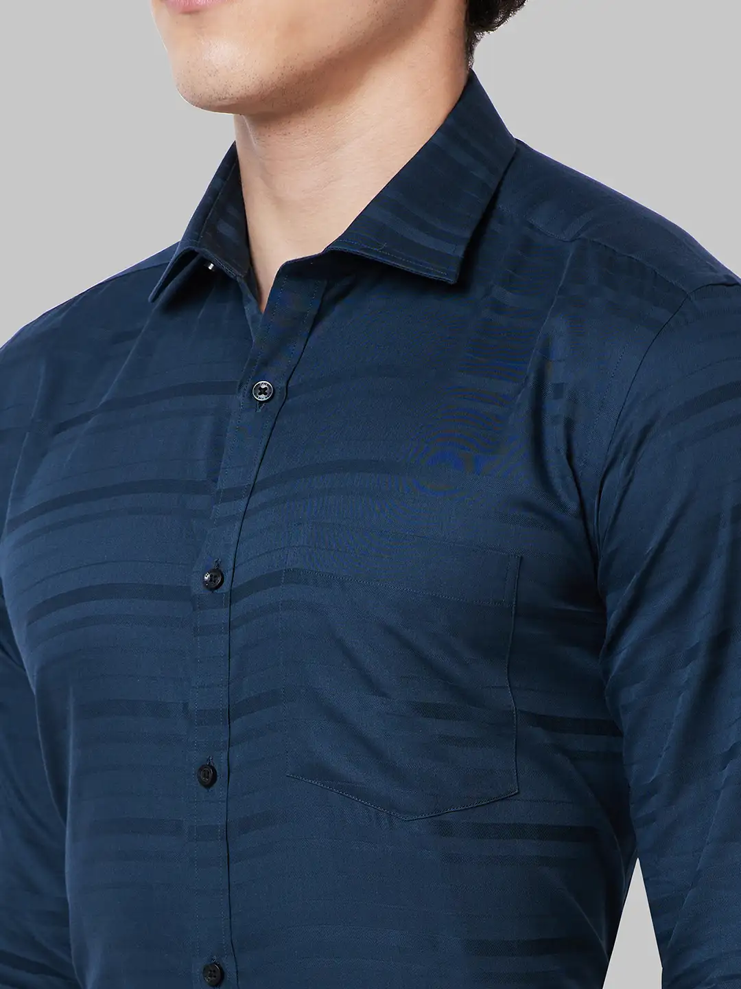 Men Petrol Slim Fit Stripe Cotton Shirts - Image 6
