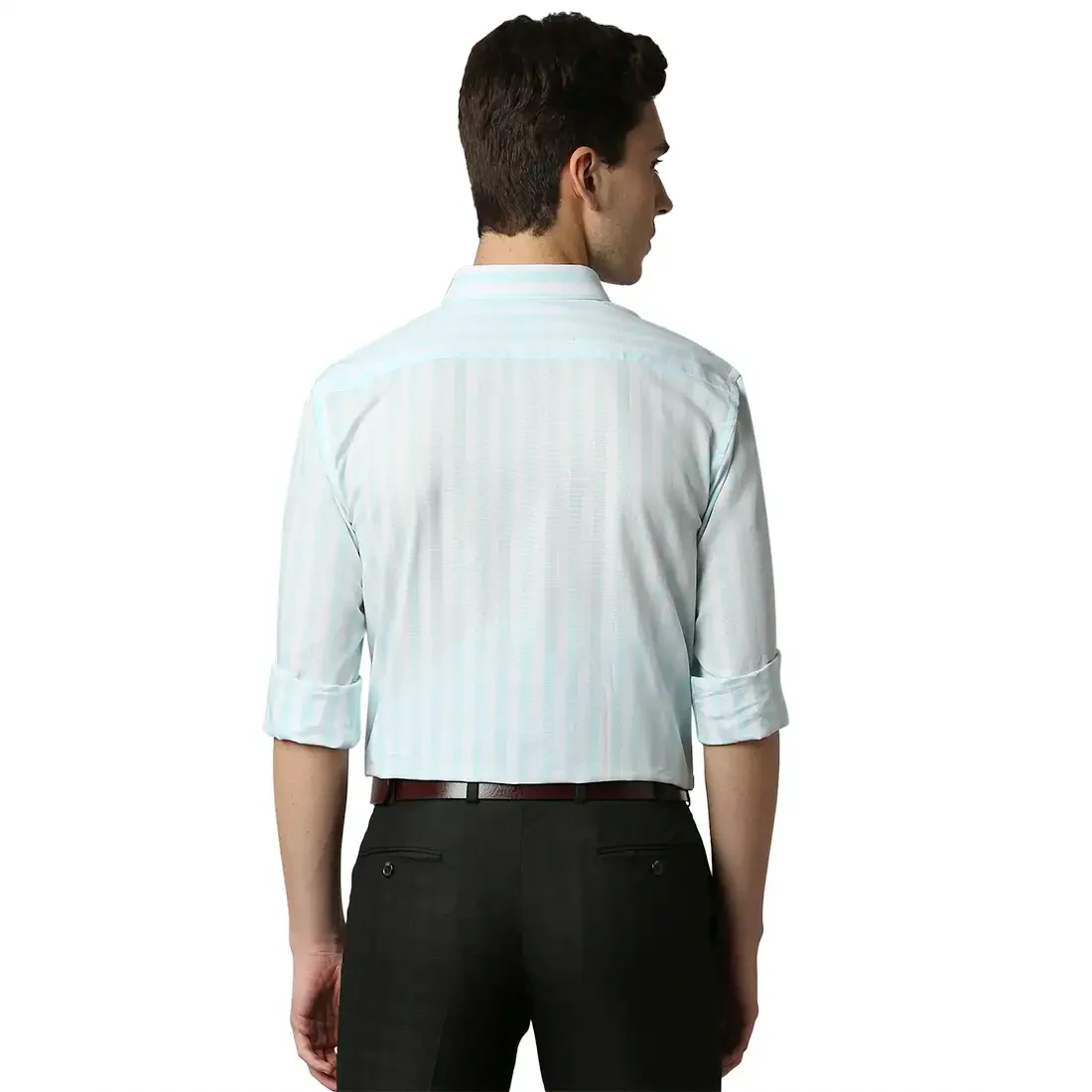 Men Petrol Slim Fit Stripe Cotton Shirts - Image 4