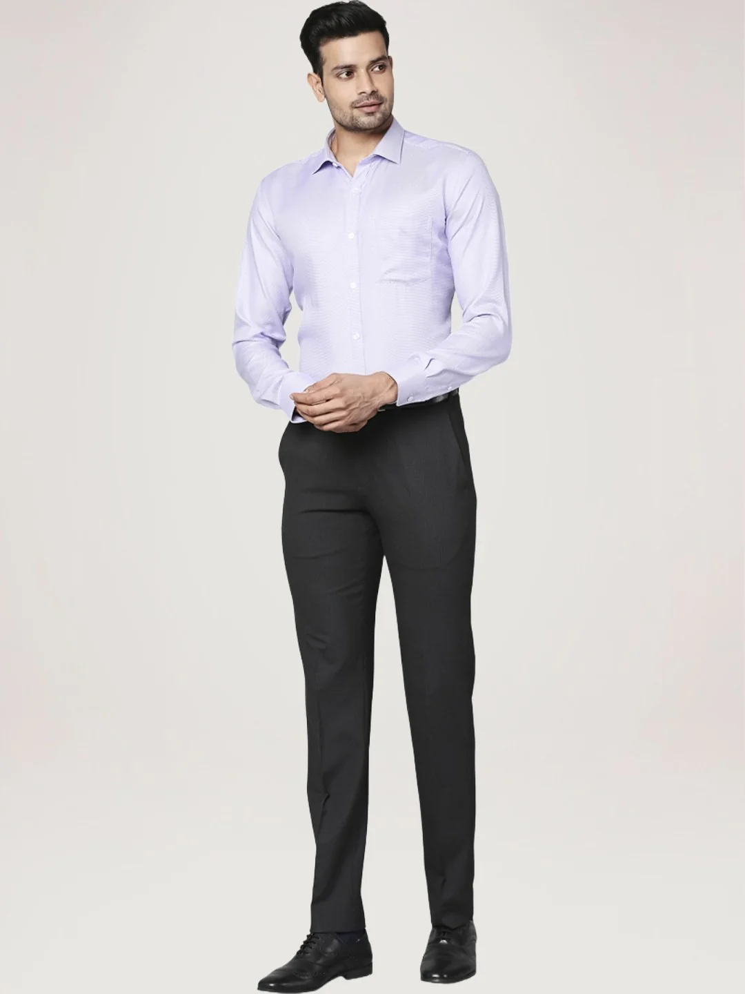 Men Petrol Slim Fit Structure Cotton Cut Away Collar Shirts - Image 2