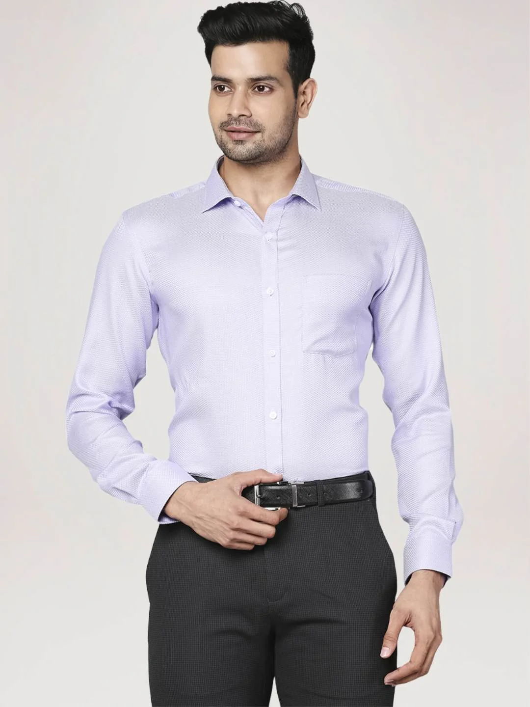 Men Petrol Slim Fit Structure Cotton Cut Away Collar Shirts - Image 4