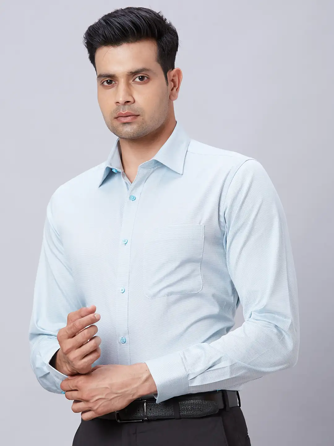 Raymond Men Blue Slim Fit Cotton Formal Shirt - Image 3