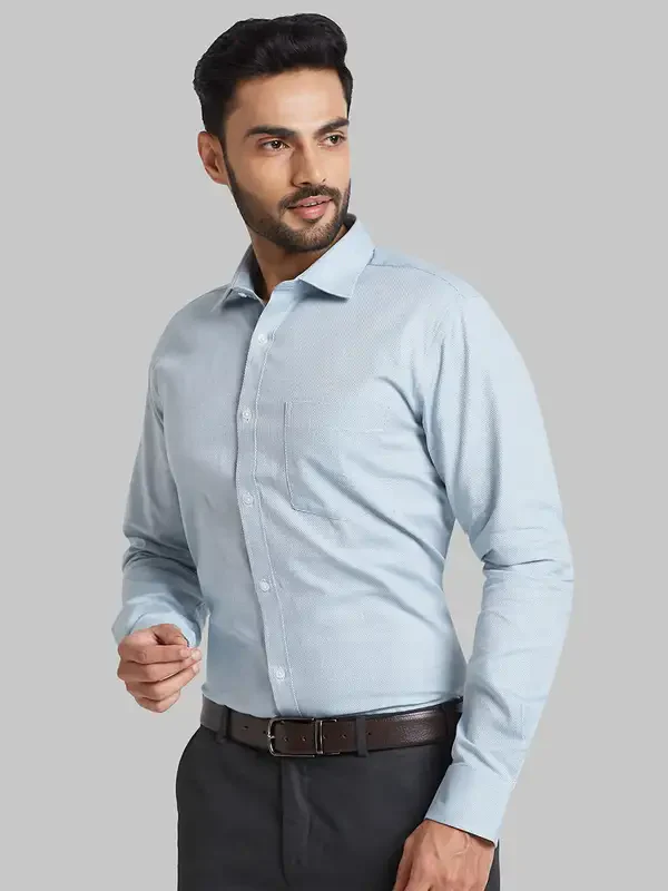 Park Avenue Men Blue Structured Slim Fit Cotton Formal Shirt - Image 3