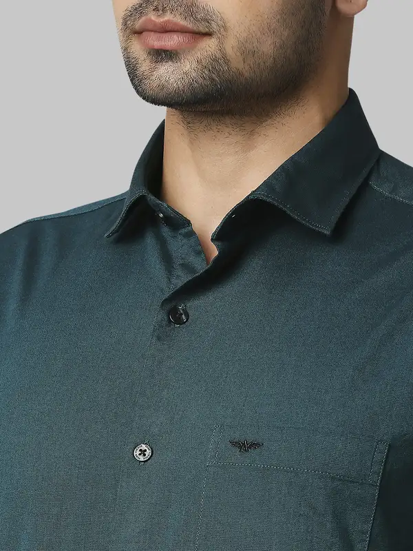 Men Petrol Slim Fit Two Tone Cotton Blend Cut Away Collar Shirts - Image 6