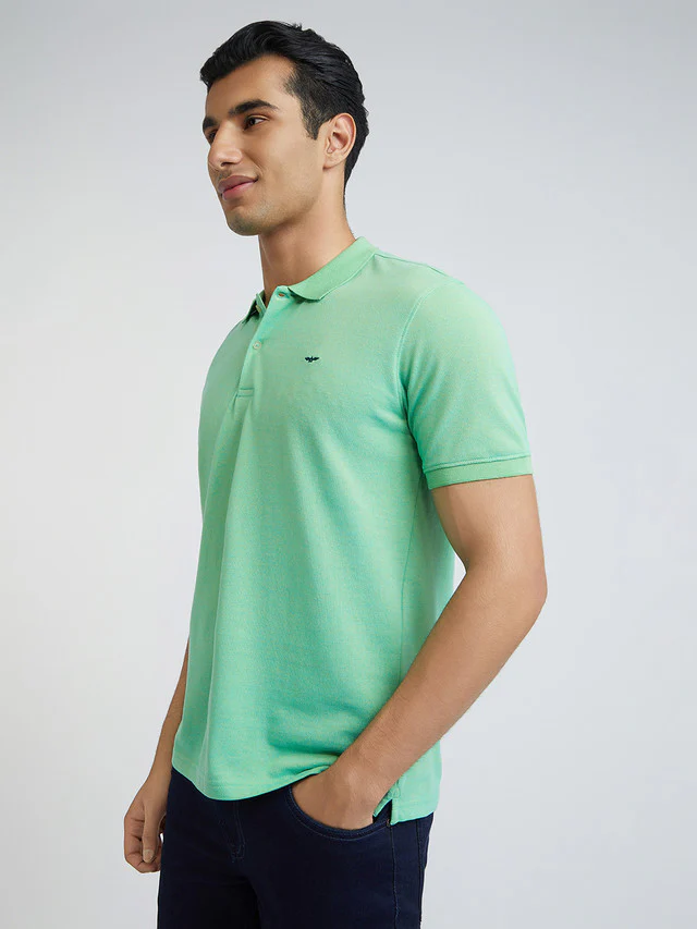 Men Petrol Slim Fit Two Tone Cotton Polyester Blend Round Neck Collar Polo T-Shirt - Image 3