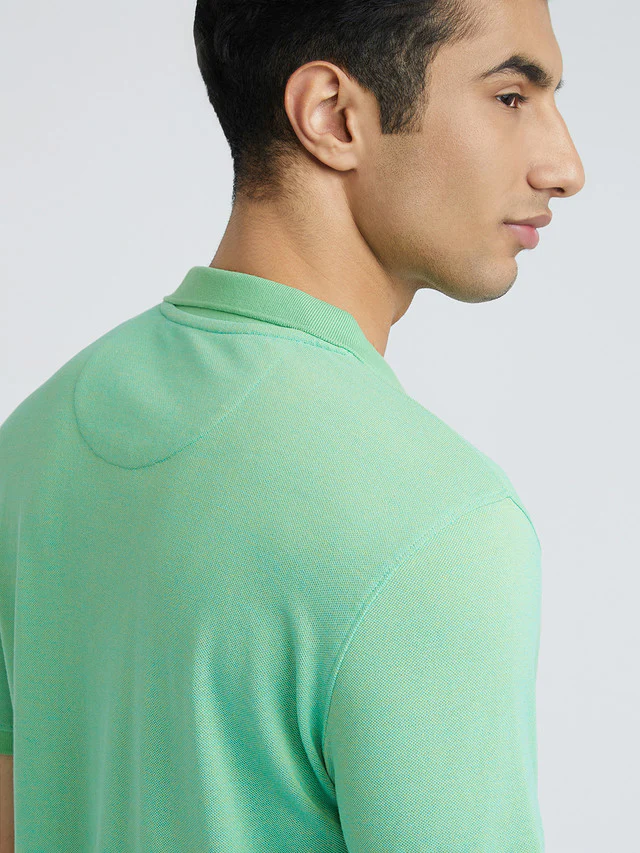 Men Petrol Slim Fit Two Tone Cotton Polyester Blend Round Neck Collar Polo T-Shirt - Image 7