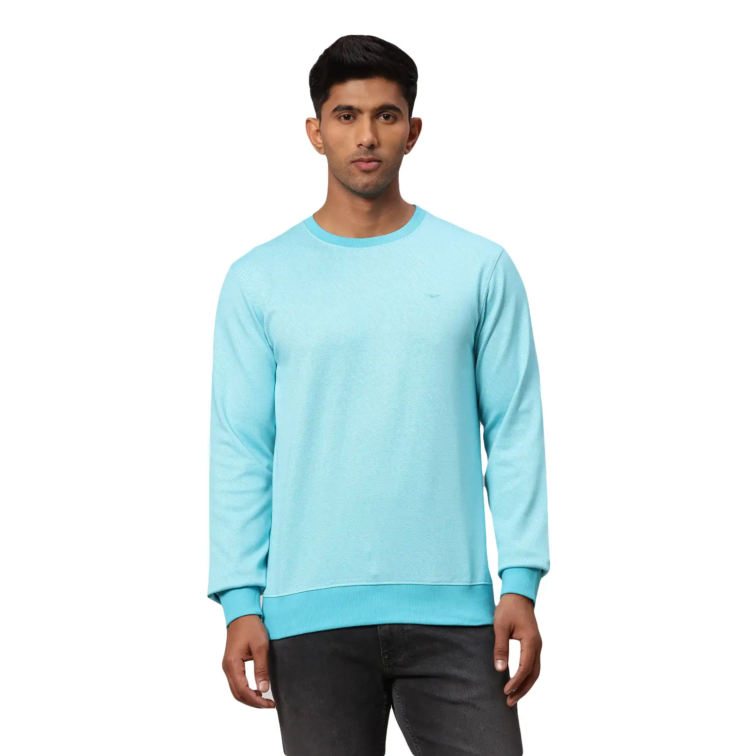 Men Petrol Slim Fit Two Tone Polyester Blend Round Collar Sweatshirts
