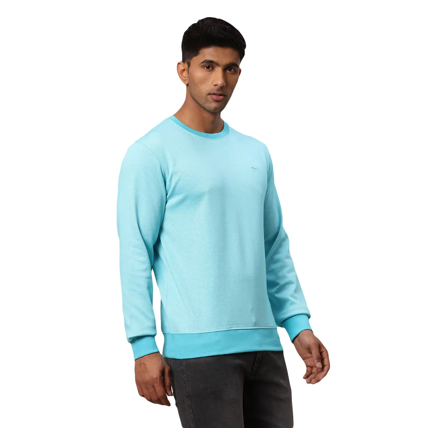 Men Petrol Slim Fit Two Tone Polyester Blend Round Collar Sweatshirts - Image 2