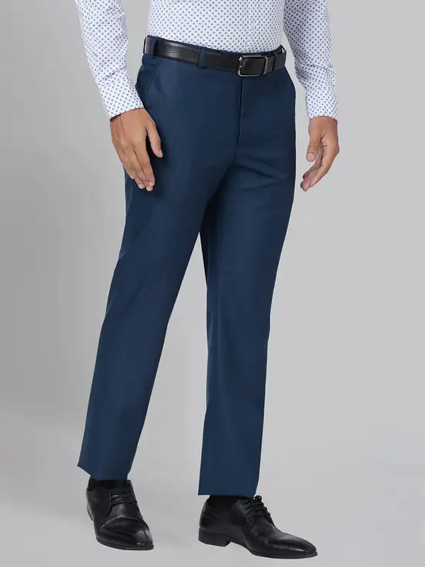 Men Petrol Smart Fit Structure Polyester Blend Trouser - Image 2