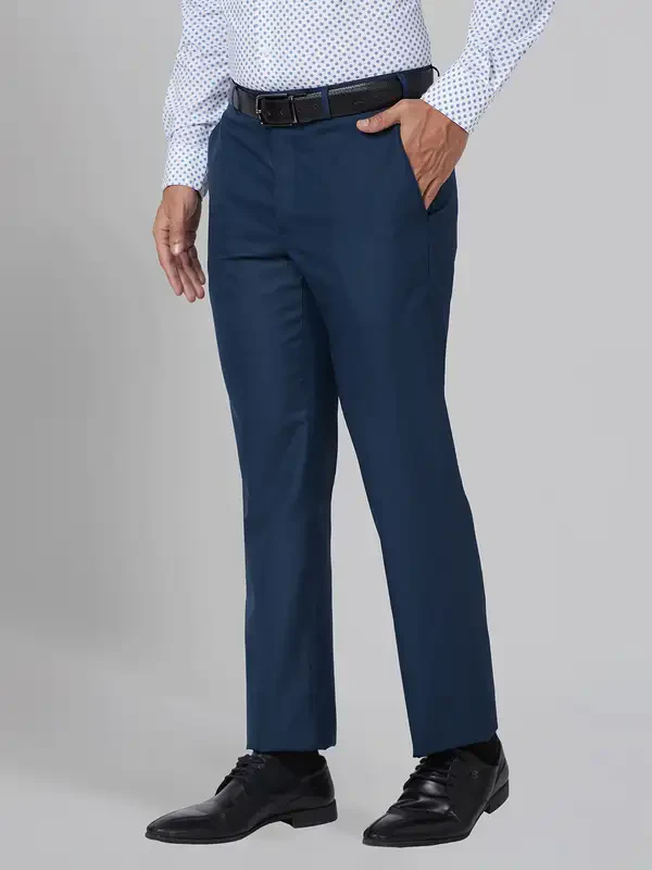 Men Petrol Smart Fit Structure Polyester Blend Trouser - Image 3