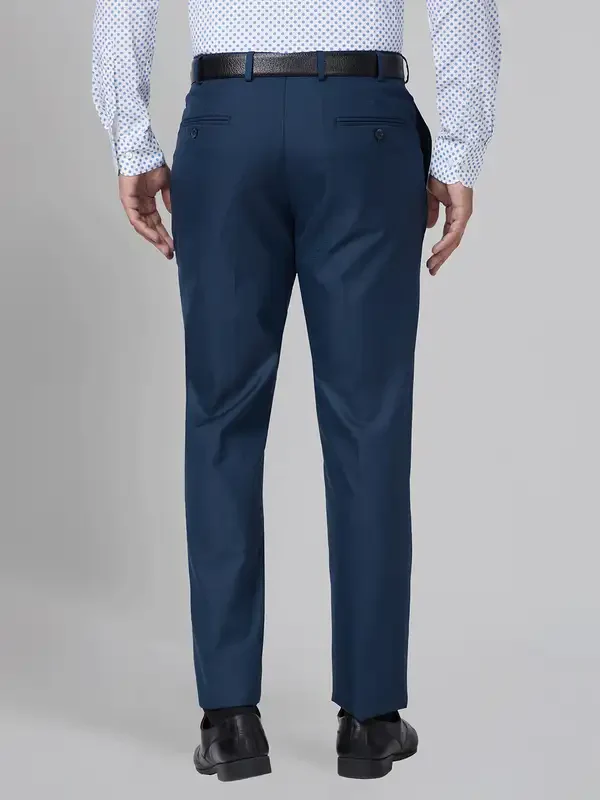 Men Petrol Smart Fit Structure Polyester Blend Trouser - Image 4