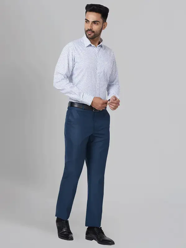 Men Petrol Smart Fit Structure Polyester Blend Trouser - Image 5