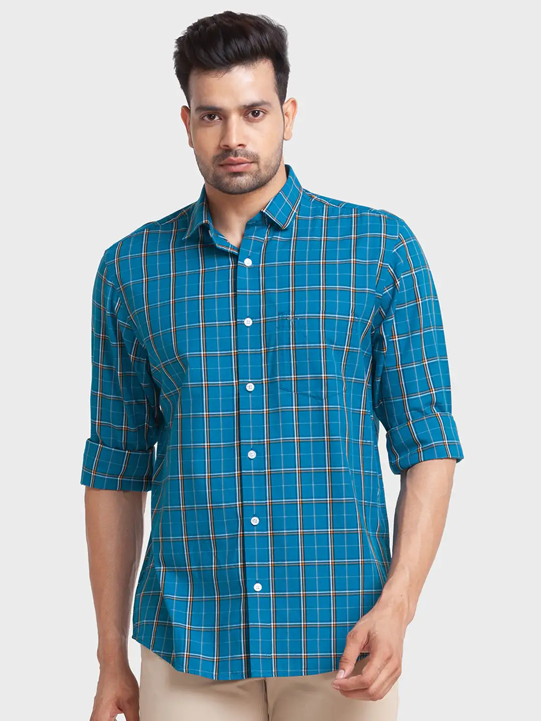 Colorplus Men Blue Checks Tailored Fit Viscose Blend Casual Shirt - Image 2